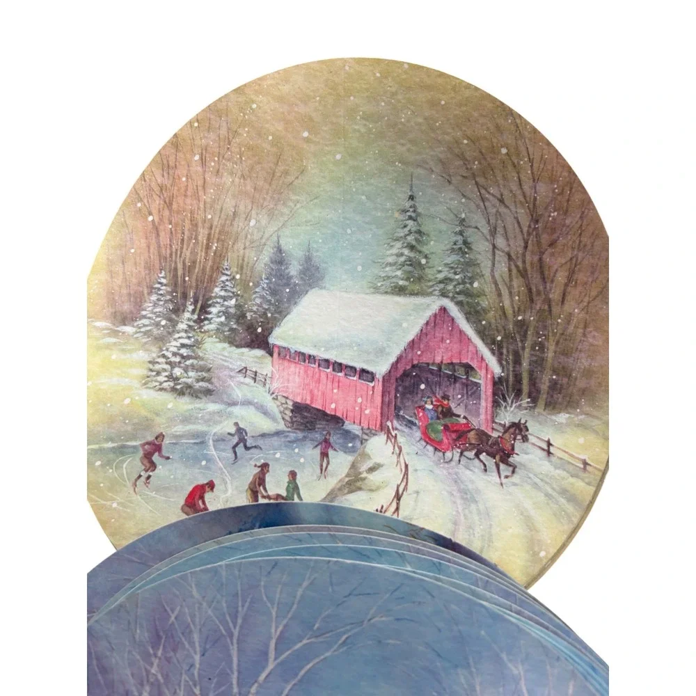 Vintage Christmas Greeting Cards Round Nativity Winter Scenes Lot 44 Pieces